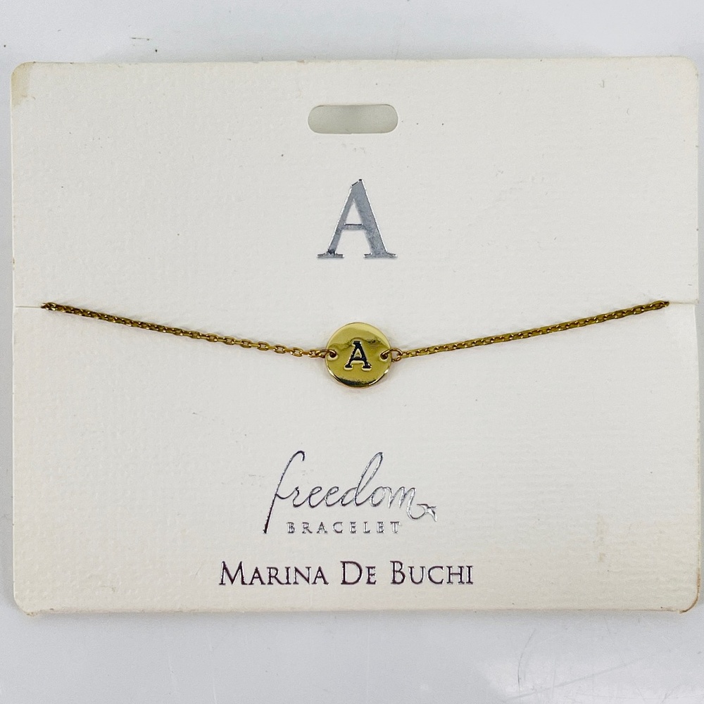 Freedom Bracelet by Marina De Buchi Gold Tone Initial "A" Adjustable Sizing